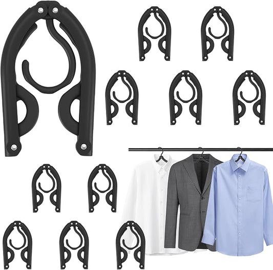 10 pcs Travel Hangers Foldable，Folding for Travtravel Hangerscruise Essentials ， Upgraded Folding Travel， Foldable for Suitcaseeling Travel Hangers (Black)
