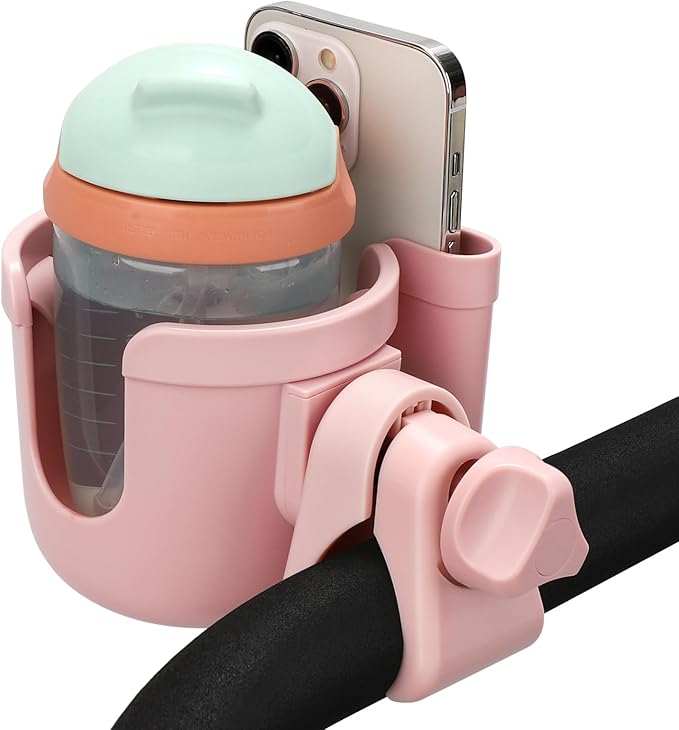 Accmor Stroller Cup Holder with Phone Holder, Bike Cup Holder, Universal Cup Holder for Uppababy Nuna Doona Strollers, 2-in-1 Cup Phone Holder for Stroller Bike Wheelchair Walker Accessory