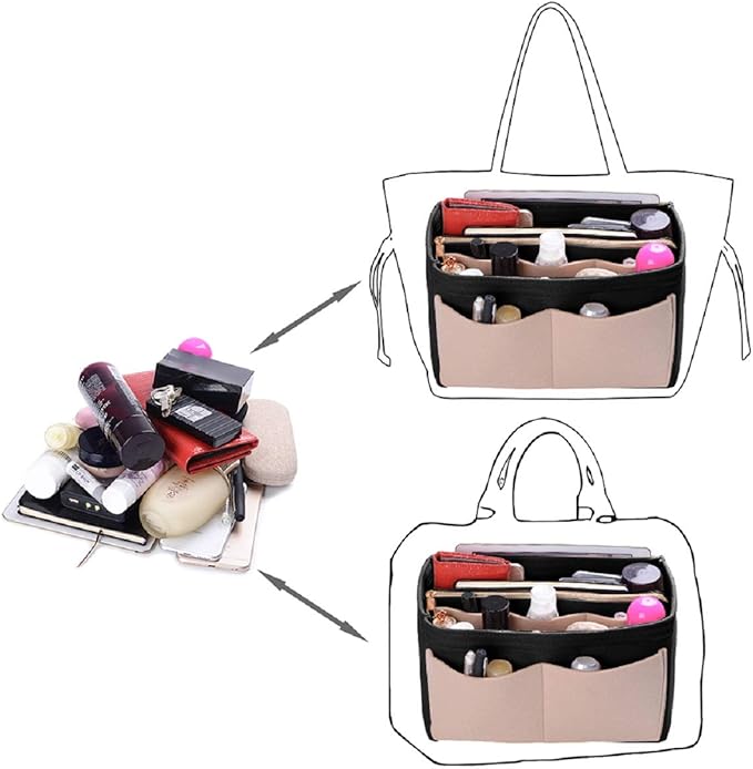 ZTUJO Purse Organizer Insert, Felt Bag Organizer with Metal Zipper, Handbag & Tote Shaper, For Speedy Neverfull Tote, 7 Sizes