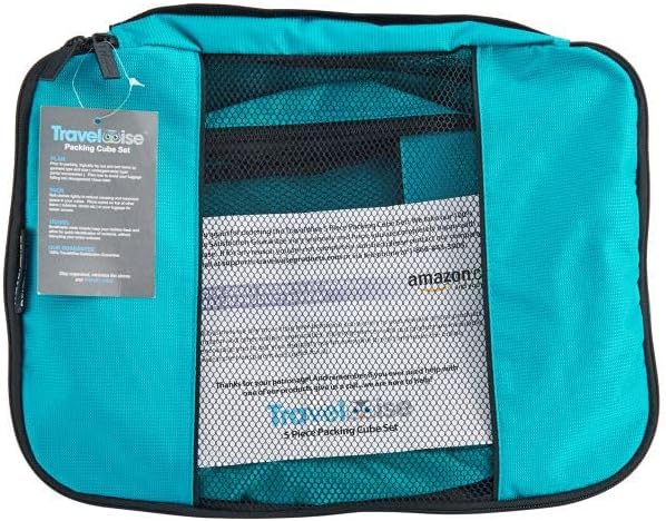 TravelWise Luggage Packing Organization Cubes 5 Pack, Teal, 2 Small, 2 Medium, 1 Large (TWPC-24)