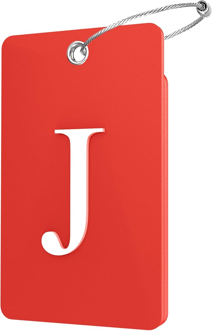 Gostwo 2 Pack Luggage Tags for Suitcases, 26 Initial Letter Travel Luggage Baggage Identification Labels ID Tag Fully Bendable Tags with Stainless Steel Loop (Red) (Letter J)