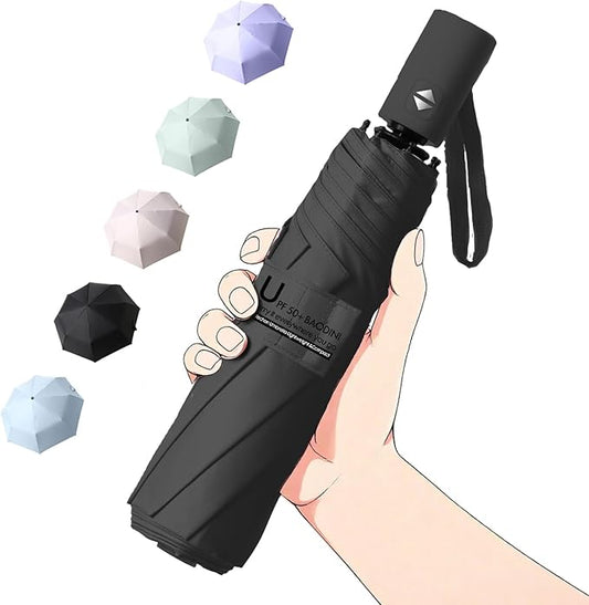 BAODINI Small UV Protection Travel Umbrella Compact for Rain and Sun UPF 50+ Windproof Portable 42 inch Umbrella for Women and Men