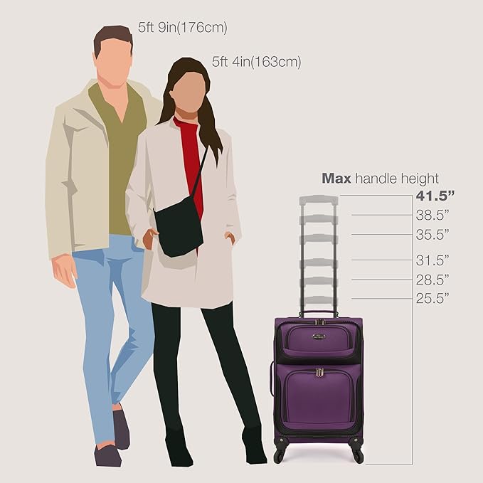 U.S. Traveler Rio Lightweight Softside Rolling Carry-on Suitcase, 4-Wheel Set, Purple