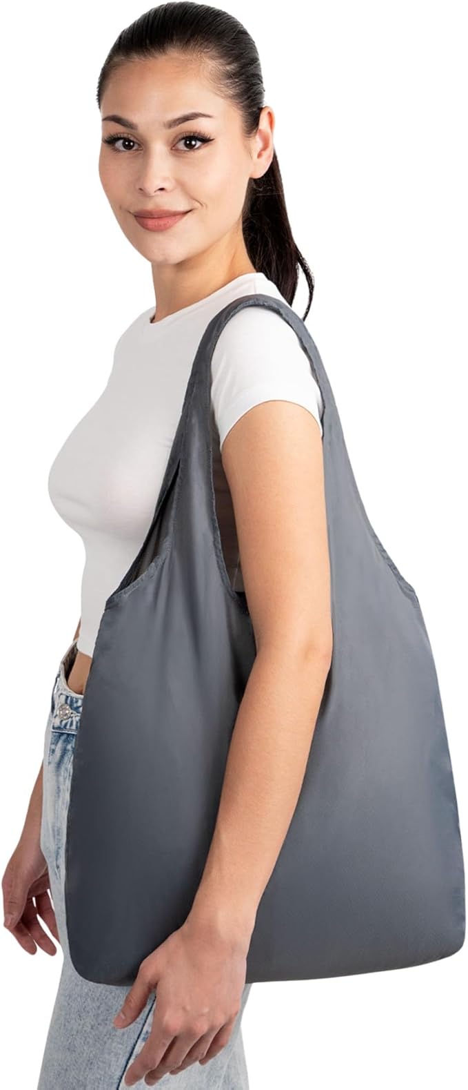 Nanobag Ultralight Foldable Tote for Women & Men, Reusable Grocery & Travel Bag, Packable Collapsible Compact Market Essential (Standard Gray)