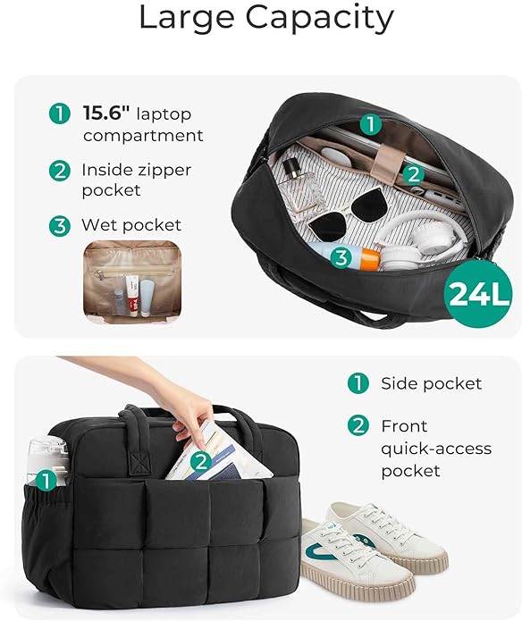 BAGSMART Gym Bag for Women, Personal Item Puffer Duffle Bag, Weekender Overnight Carry On Tote Handag for Travel