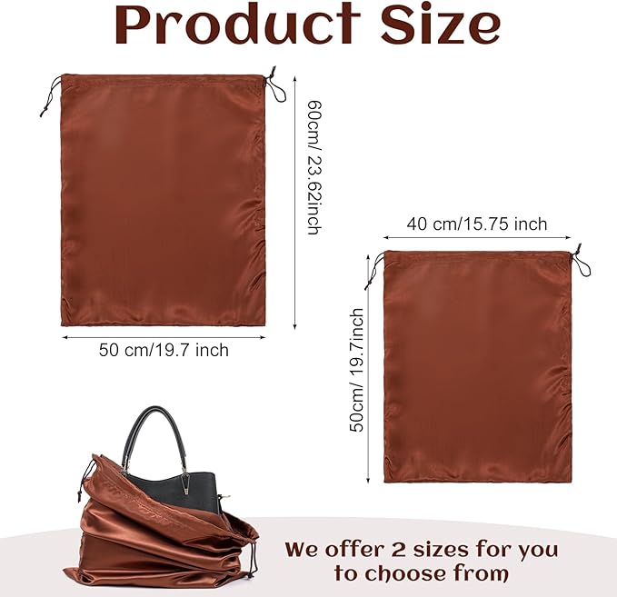 2PCS Dustproof Storage Bags with Drawstring Closure, Brown Dust Bags, Dust Cover Bag, Travel Storage Pouch for Handbags, Purses, Shoes and Boots (23.6x19.7 Inch & 19.7x15.7 Inch)