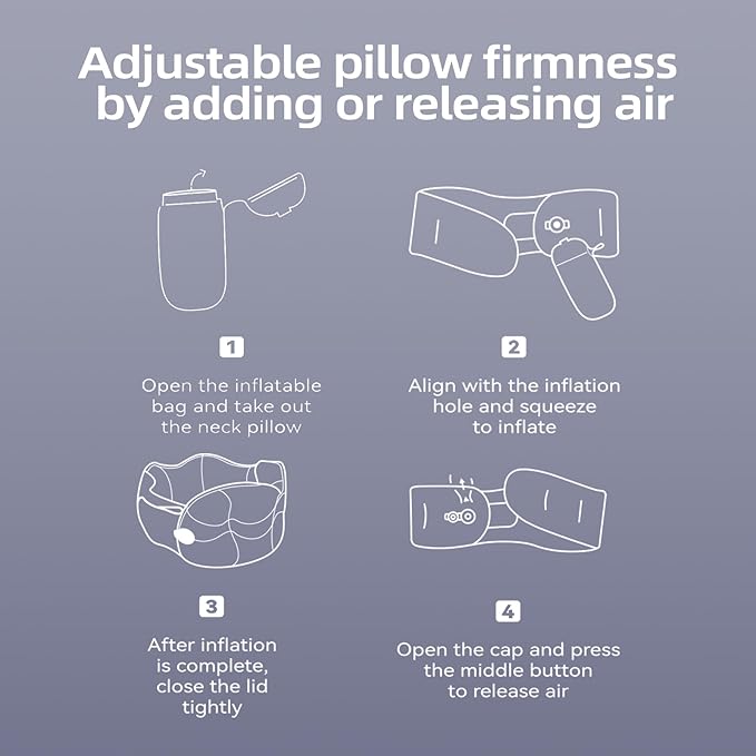 Inflatable Travel Pillow - Travel Pillow for Long Flight, Inflatable Neck Pillow for Traveling, Pocket Blow Up Pillow for Airplane, Bus, Train, Car, Office, Home (Navy Blue)
