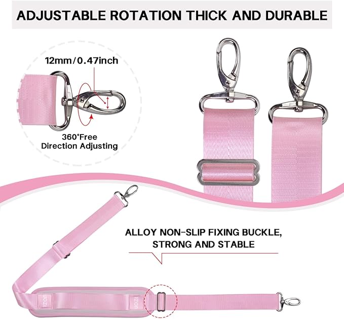 59 Inch Shoulder Straps, Soft with Ultra-Thick Fixed Shoulder Pad, Two Way Independently Adjustable Buckle Replacement Straps for Laptop Bag Messenger Bag Tool Bag Luggage,Pink