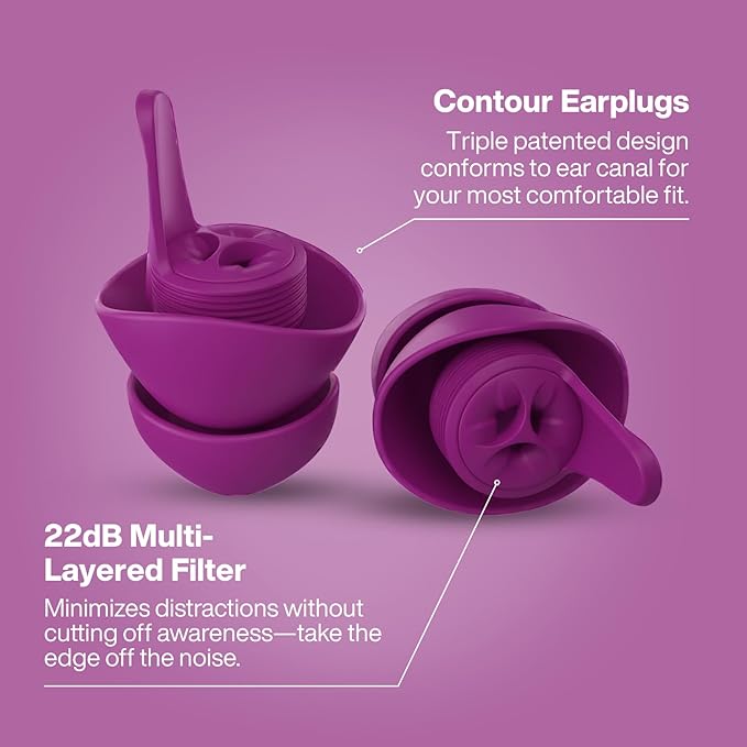 EARPEACE Everyday Noise Control & Noise Reduction Ear Plugs - High-Fidelity Earplugs, Comfortable & Reusable Earplugs for Travel, Sleep, Work, Snoring Blocking, Includes Carrying Case - Sugared Berry