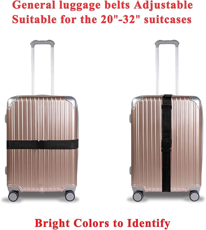 2 Pack Suitcase Belts, Adjustable Luggage Straps, Bright Colors Travel Packing Straps with Quick Release Buckle (Black)