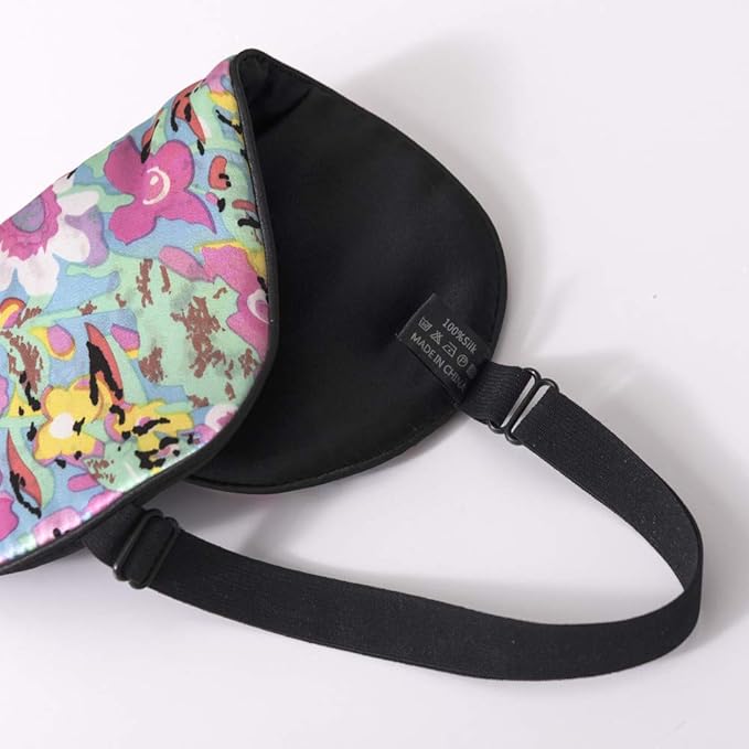 Tim & Tina Silk Sleep Mask for Women Men Comfortable Blindfold Eye Mask with Adjustable Strap for Travel Yoga Nap Shift Work (Colorful Flowers)