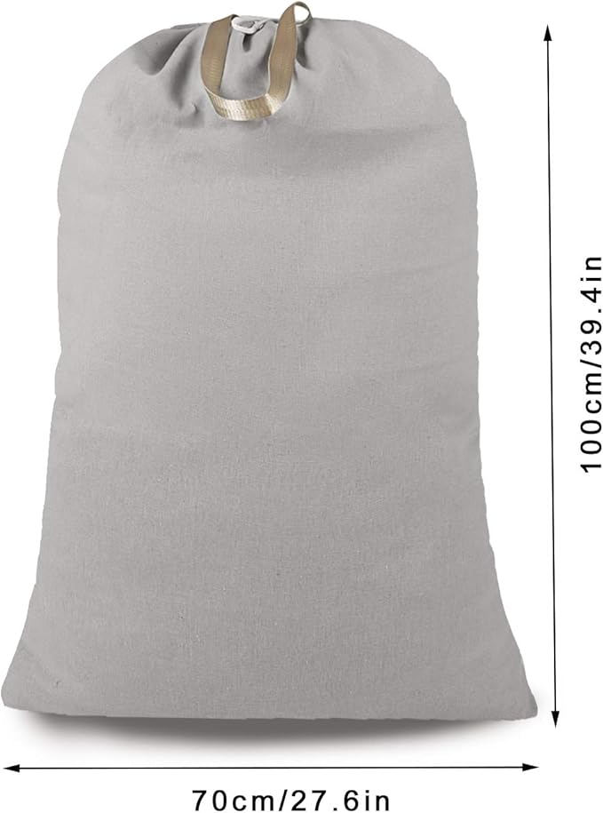 Heavy Duty Laundry Bag with Drawstring and Handle, Extra Large Travel Dirty Clothes Bag for Laundromat and Household, Durable Rip-Stop Laundry Hamper Liner, 28 x 40 Inch, Gray