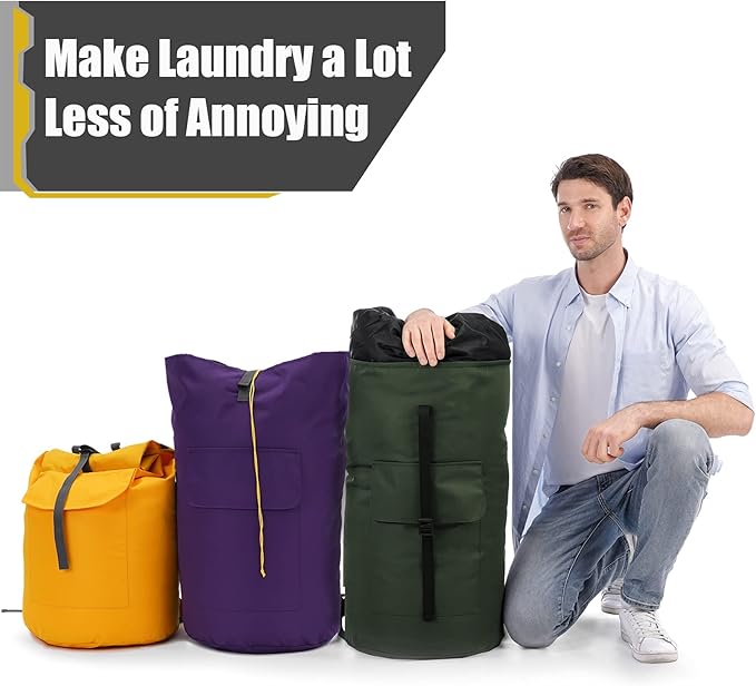Backpack Laundry Bag, 115L Heavy Duty Extra Large College Laundry Backpack, Dirty Clothes Bag with Shoulder Straps, Laundry Hamper Bag with Drawstring Closure for College Dorm, Apartment Army Green