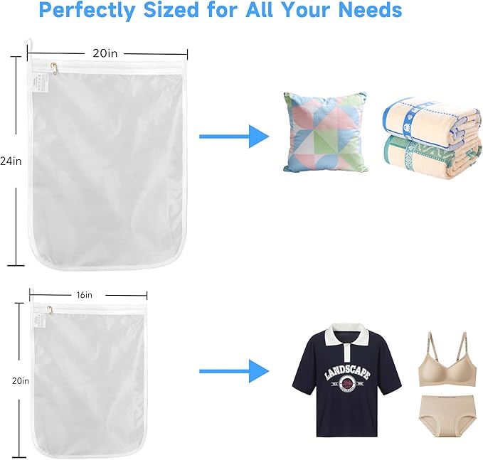 GOGOODA 4 Pack Mesh Laundry Bags for Delicates, Durable Wash Bags with Zipper & Hanging Hook, 2 Large (16 x 20 in) & 2 Medium (12 x 16 in) Reusable Laundry Bags