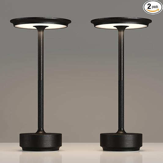 TBBGA 2 Pack Rechargeable Table Lamps Cordless, 5000mAh Outdoor Table Light | 3 Color Stepless Dimming Portable LED Table Lamp with Memory Function, for Home/Dinner/Patio/Restaurant.(Diamond Black)
