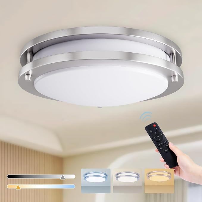 LED Ceiling Light with Remote 16 Inch Flush Mount Ceiling Light Fixture, 32W 3000K-6000K Adjustable Color Temperature, Dimmable Lighting Fixtures for Kitchen Bedroom Hardwired Installation