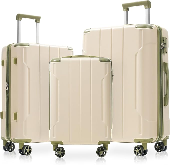 Merax Luggage Set 3 Piece Hardshell Suitcases with Spinner Wheels, TSA Lock, Lightweight Travel Luggage 20" Carry On 24" 28" Expandable Checked for Family Trips