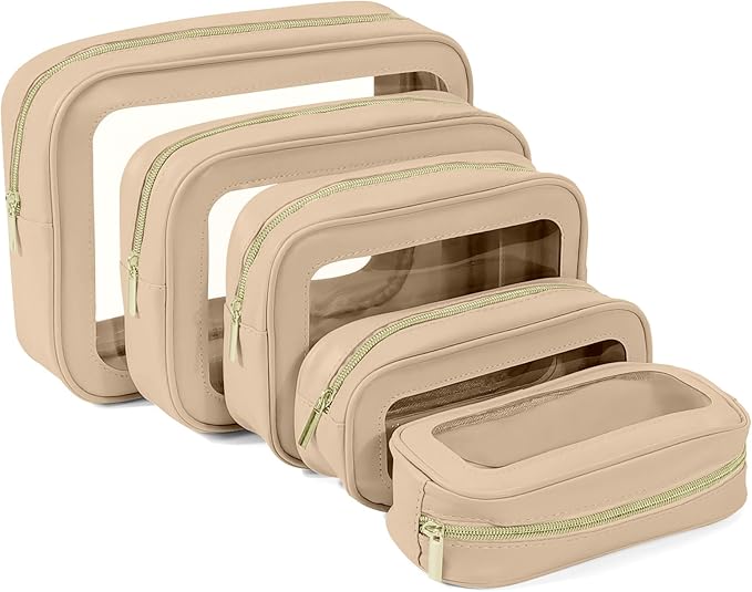 YOPCDJ 5PCS Clear Toiletry Bag,TSA Approved Travel Makeup Pouch with Zipper for Cosmetics and Toiletries，Diaper Bag Organizer Pouch Set，Women's Purse Organizer and Clear Car Bag