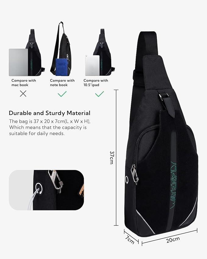 WATERFLY Medium Crossbody Sling Backpack Anti Theft Backpack for Traveling Chest Shoulder Bag