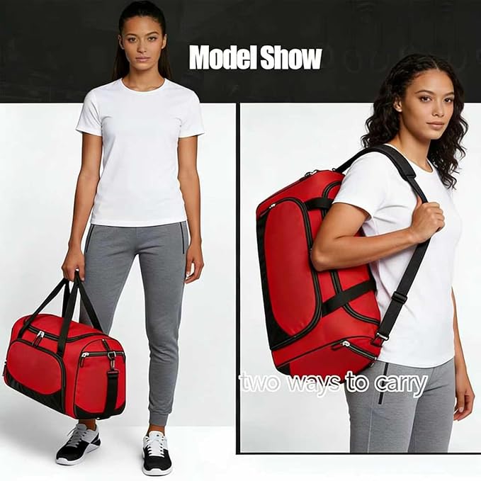 Gym Duffle Bag for Women - 55L Red Large Duffel Bags for Sports, Workout, Traveling, Durable Heavy Duty Duffel Gear Bag