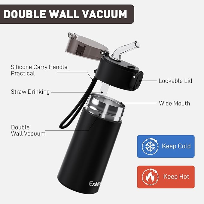 5oz Small Water Bottles with Straw, Mini Water Bottle with One-Hand Open Design, Leak-Proof Locking Lid for Hot&Cold Drinks, Small Travel Water Bottle - 100% Leakproof for School, Travel...(Black)