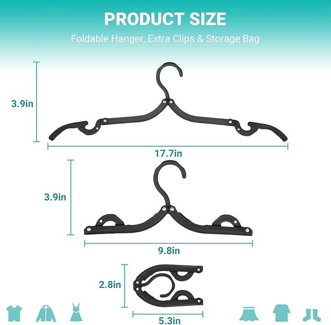 10 pcs Travel Hangers Foldable，Folding for Travtravel Hangerscruise Essentials ， Upgraded Folding Travel， Foldable for Suitcaseeling Travel Hangers (Black)