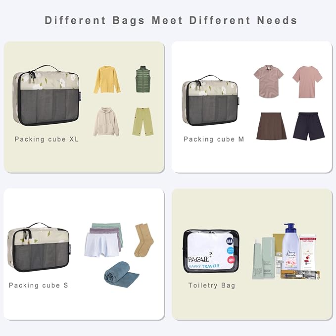 BAGAIL 8 Set/9 Set Packing Cubes Luggage Packing Organizer for Travel, Suitcase Packing Bags for Travel Accessories
