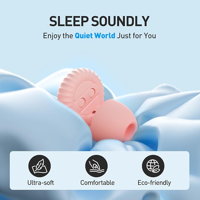 Noise Cancelling Earplugs 2 Pairs for Sleeping, Travel, Office - Soft Silicone Earplugs, 35dB Noise Reduction, Comfortable, Reusable, Multiple Sizes XS/S/M/L for Snoring, Focus & Study - Black & Pink