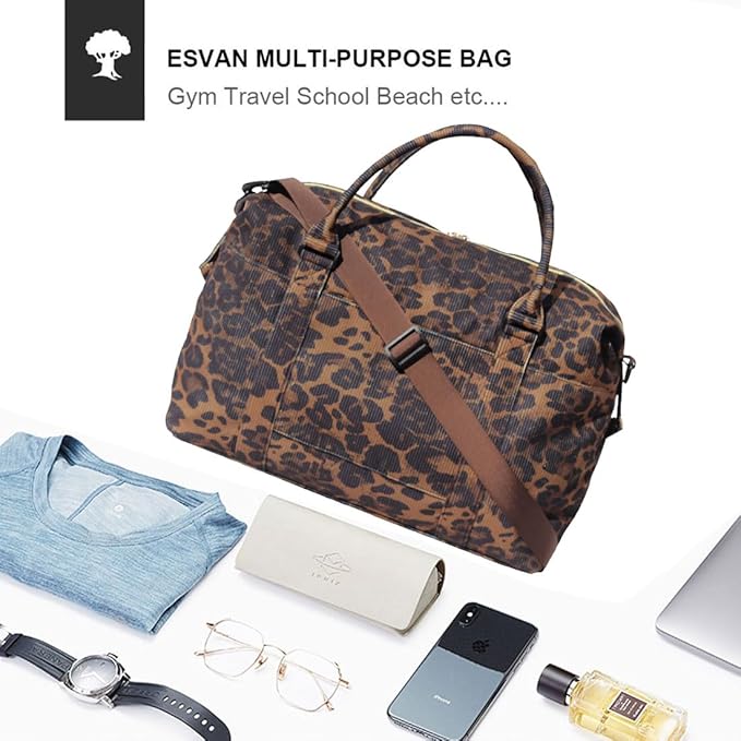 ESVAN Travel Tote Duffel Gym Bag,Weekender Overnight Carry-on Tote Crossbody Bag with Wet Pocket and Trolley Sleeve Upgraded
