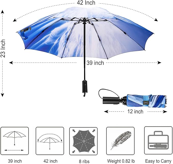 LANBRELLA Compact Reverse Folding Umbrella Auto Windproof Travel Umbrella