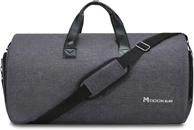Modoker Convertible Garment Bag with Shoulder Strap, Carry on Garment Duffel Bag for Men Women - 2 in 1 Hanging Suitcase Suit Travel Bags, Black