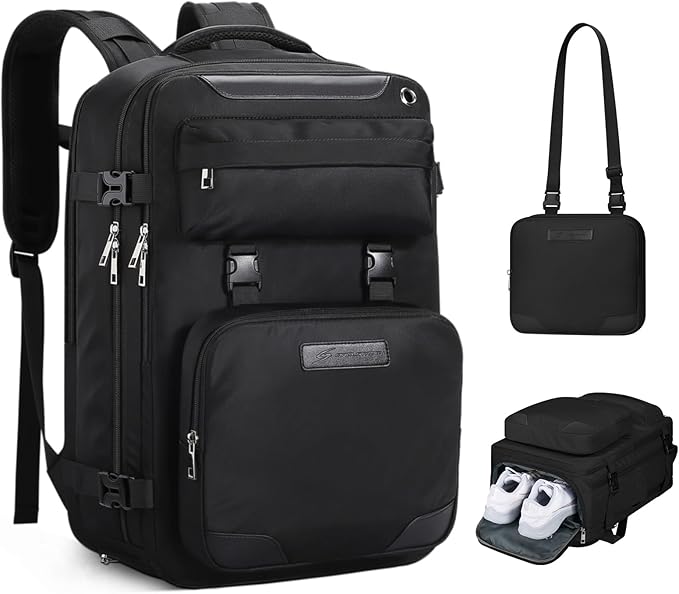 Maelstrom Travel Backpack for Women Men,35L Laptop Backpack Fits 17-Inch Laptop,Carry On Backpack for Airplanes with Crossbody Bag&Shoe Compartment&Toiletry Bag (Black, Large)