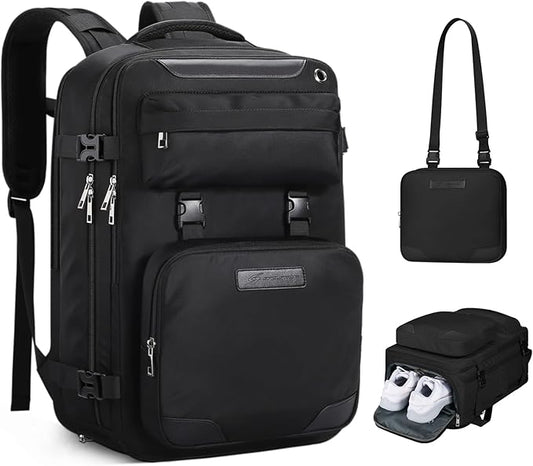 Maelstrom Travel Backpack for Women Men,35L Laptop Backpack Fits 17-Inch Laptop,Carry On Backpack for Airplanes with Crossbody Bag&Shoe Compartment&Toiletry Bag (Black, Large)