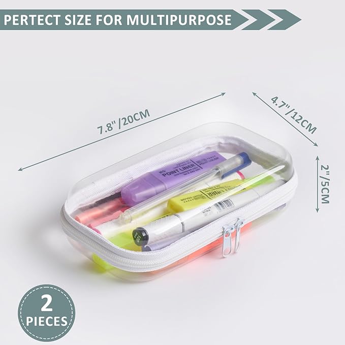 YQBRAO Set of 2 - Hard Sided Clear Zipper Case for Storage - Professional-Grade Plastic Hard Shell Zippered Organizers, Cosmetic Bag, Snack Bins