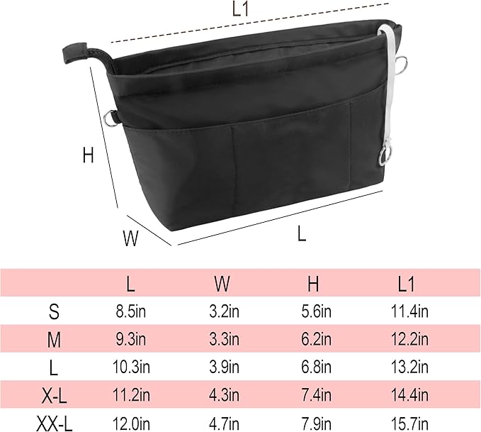 Vercord Premium Nylon Purse Organizer Tote Handbag Insert Organizers Bag in Bag Zipper 13 Pockets 5 Sizes
