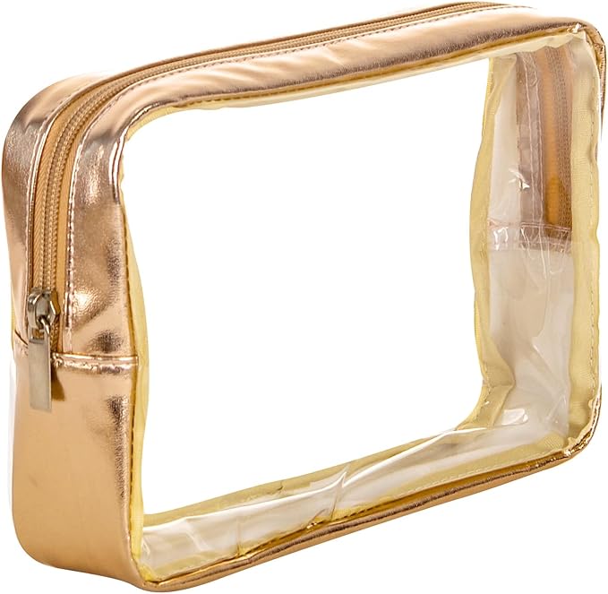 TSA Approved 5-Piece Diaper Bag Organizer Pouch Set Clear Waterproof TPU Kids Toiletry Storage Set Travel Packing Clutch Cube Bags for Baby Nursing(Gold leather)