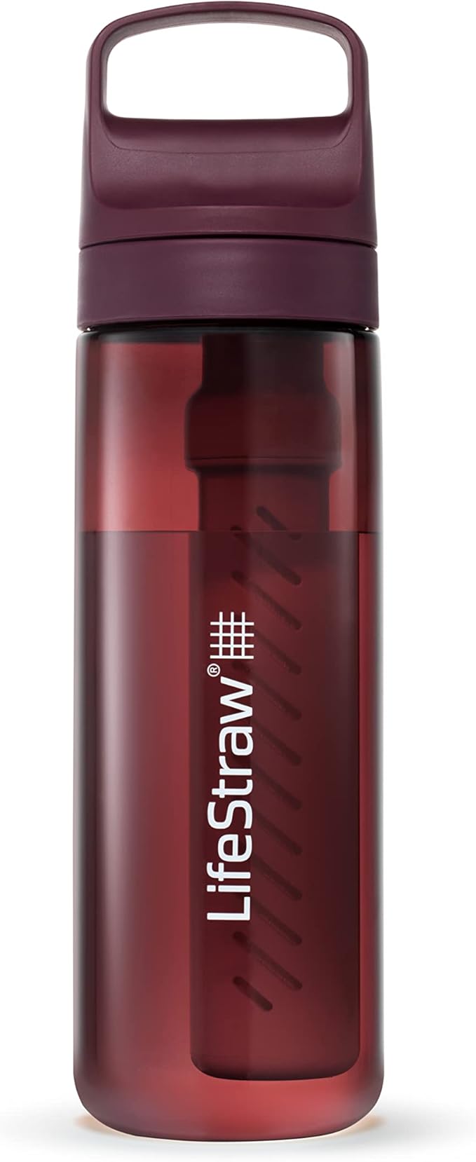 LifeStraw Go Series – BPA-Free Water Filter Bottle for Travel and Everyday Use, Removes Bacteria, Parasites and Microplastics, Improves Taste, 22 Ounce, Merlot Me Away