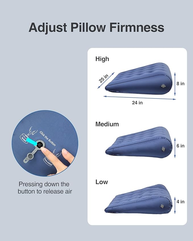 Luxtude Inflatable Wedge Pillow for Sleeping, Travel Wedge Pillow for Acid Reflux Relief, Sleep Apnea, Adjustable Bed Wedges Pillows for Back Pain Relief, Post-Surgery, Snoring and Leg Support