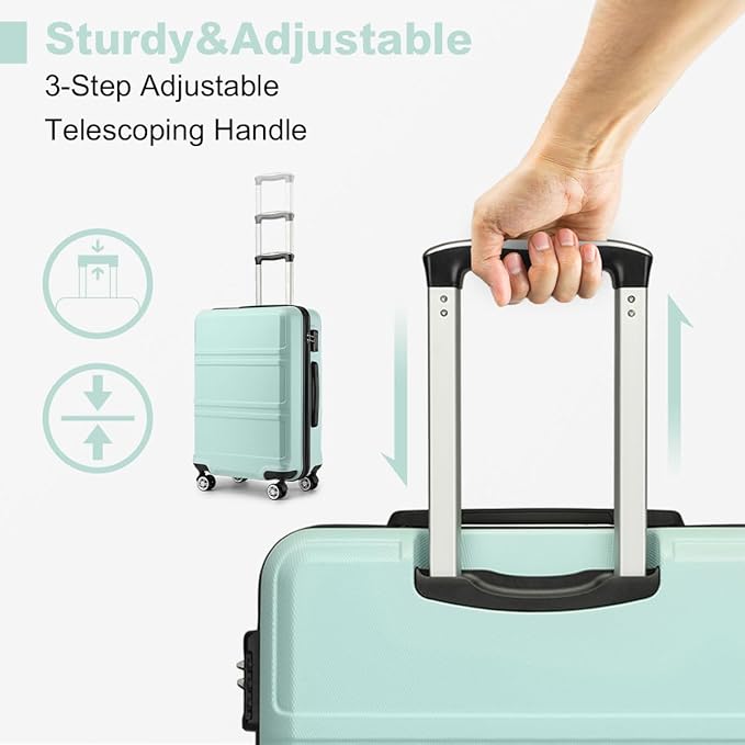 Kono 24 Inch Luggage Suitcase with Spinner Wheels TSA Lock Lightweight PC+ABS Hardside Medium Checked Luggage Durable Rolling Suitcase Mint Green