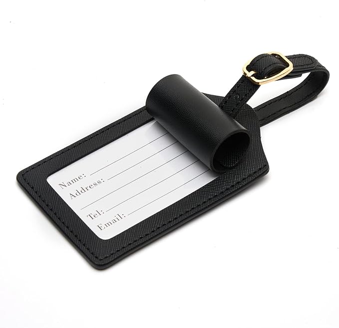 Initial Luggage Tag, PU Leather Luggage Tag, Embroidered Luggage Tag, Letter Luggage Tag, Monogrammed Luggage Tag, Luggage Tag for Baggage Bag Suitcase (L, Black Leather+White Letter)