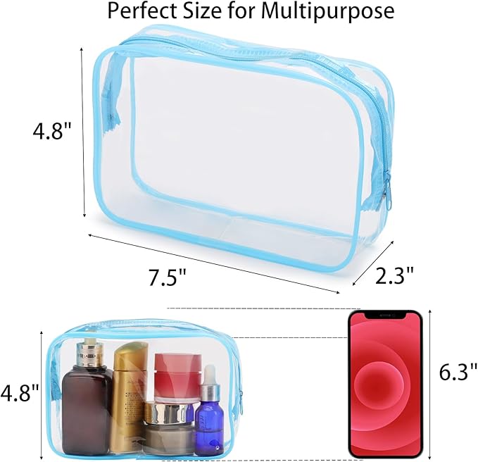 Tbestmax 10 Pcs Clear Cosmetic Bags Makeup Bags Portable Waterproof Travel Toiletry Bags Organizer Blue, 7.5"x 4.8"x 2.3"
