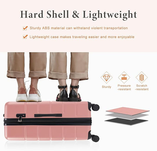 Sweetcrispy Carry on Luggage, Hard Shell ABS Suitcase with Double Spinner Wheels, Lightweight Expandable Rolling Suit Case with TSA Lock, 20 Inch Pale Pink
