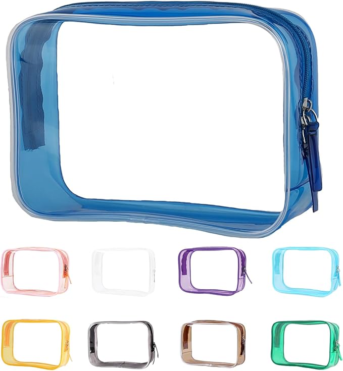 Buminee Navy Blue Clear Pouch Small, 6.6"x2.3"x4.7" TSA Approved Toiletry Bag - Clear Travel Bags for Toiletries and Cosmetics - 1 Pack
