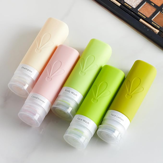 INSFIT Travel Bottles for Toiletries, TSA Approved 3oz Travel Size Toiletries, BPA Free Leak Proof Squeezable Silicone Tubes Travel Essentials for Shampoo Conditioner Lotion Soap