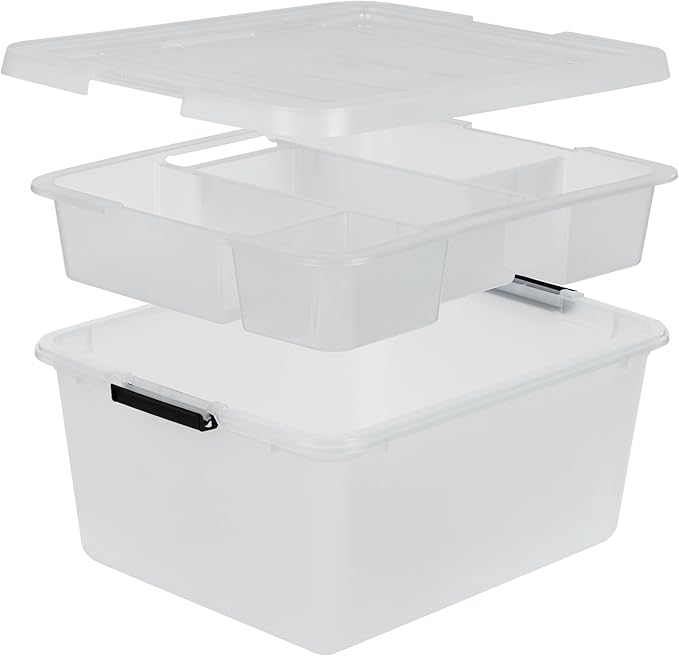 IRIS USA Clip Box with Removable Tray and Latching Lids, 18 Quart Craft Storage Bins, Art & Writing Supply Containers for Home, Office & Classroom Organization