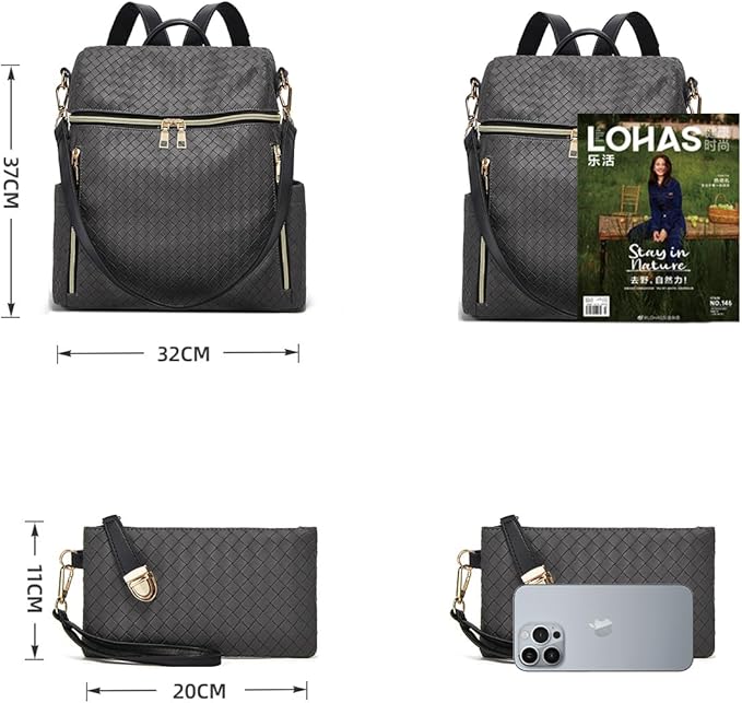 Makes Backpack Purse for Women PU Leather Travel Satchel Handbag Convertible Design Bag with Purse 2 Piece