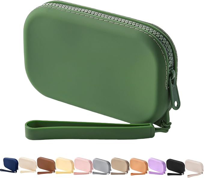 Small Silicone Multifunctional Essential Bag Portable Travel Makeup Bag for Women Men Cards Cash Bag Zipper Pouch (Green)