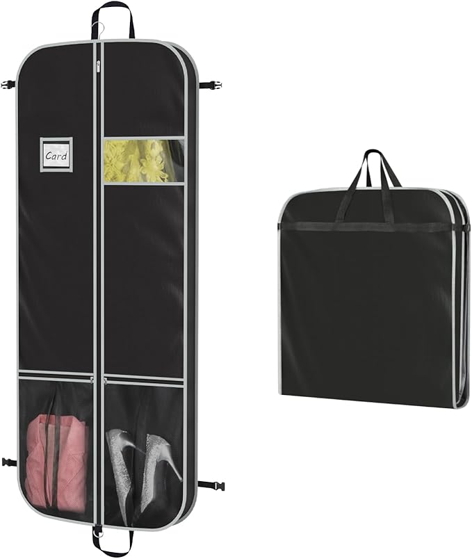 Zilink Upgrade 60" Garment Bag for Long Coat, Leather,Fur, Mink, Gown and Choir Robe with 3.9" Gusset and Stable Buckles Heavy Duty, Hanging, Breathable, Foldable Travel and Wardrobe Clothes Protector