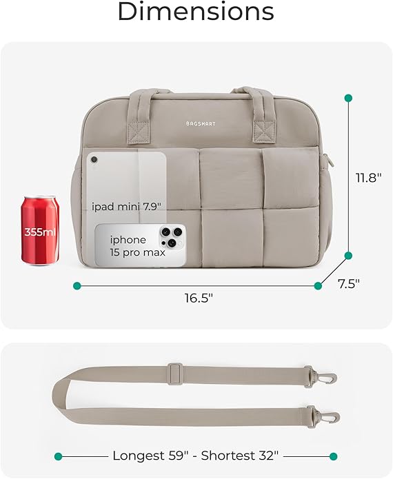 BAGSMART Gym Bag for Women, Personal Item Puffer Duffle Bag, Weekender Overnight Carry On Tote Handag for Travel