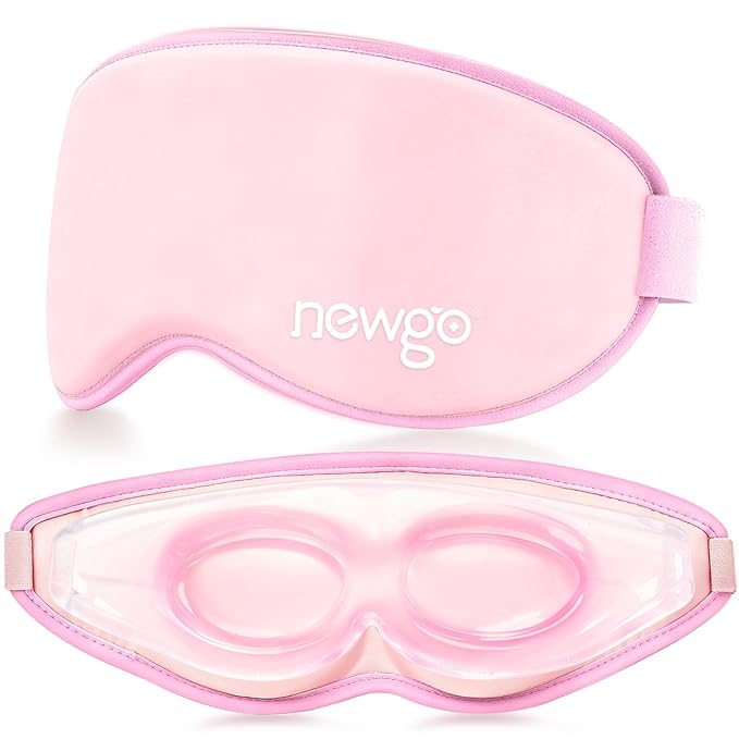 NEWGO Cooling Gel Eye Mask 3D Soft Cold Eye Mask, Eye Ice Pack with Zero Eye Pressure Hot Cold Therapy Blackout Sleep Mask for Puffiness, Dark Circles, Dry Eyes, Headaches and Stress Relief - Pink